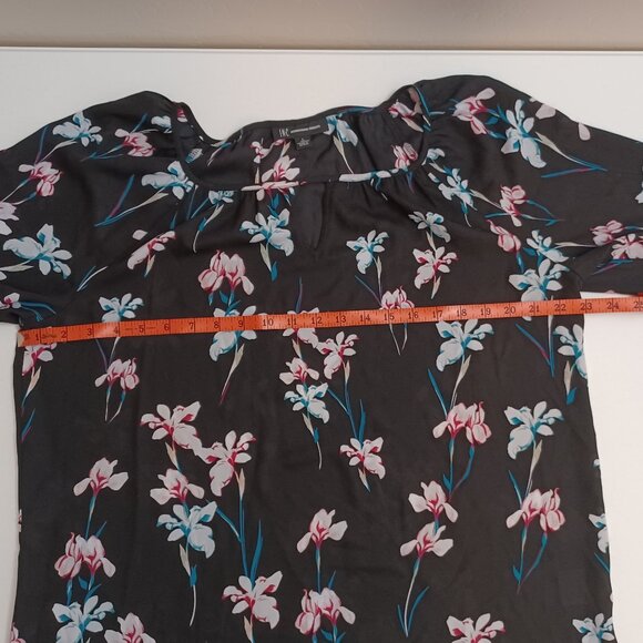 Women's I.N.C. Lightweight Sheer Flowy Black Floral Long Sleeve Top Size Large - Picture 5 of 7